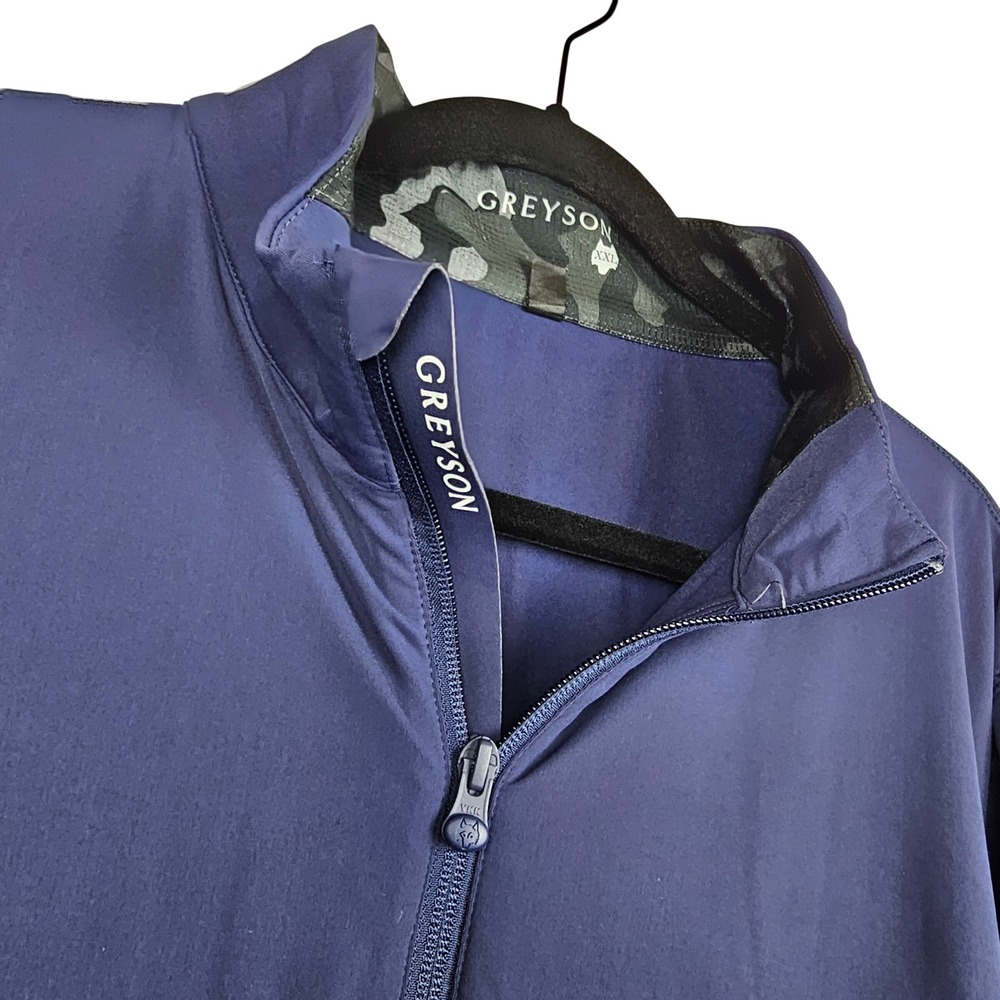 Greyson Clothiers Men's XXL Navy Blue Quarter Zip Golf Pullover Wolf Logo Camo - Picture 5 of 7